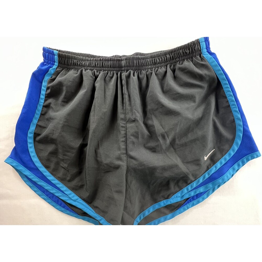 Nike Womens Dri-Fit Black Blue Stripes Lined Athletic Running Shorts Size S